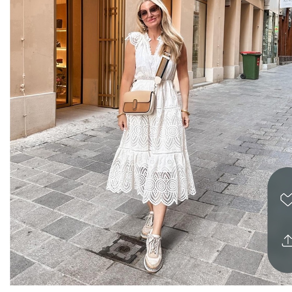 Aqua White Eyelet Midi Dress - size small